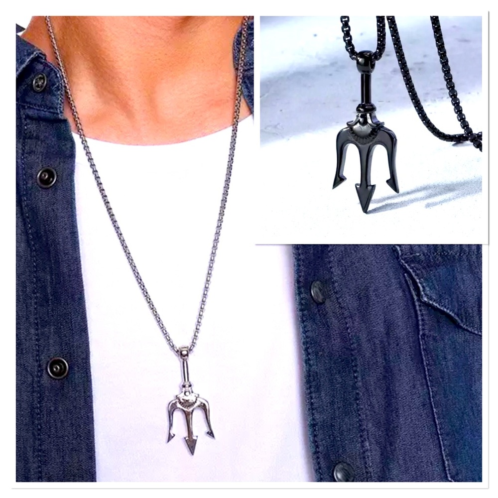 🐘 Men’s Stainless Steel Trident Pendant Necklace